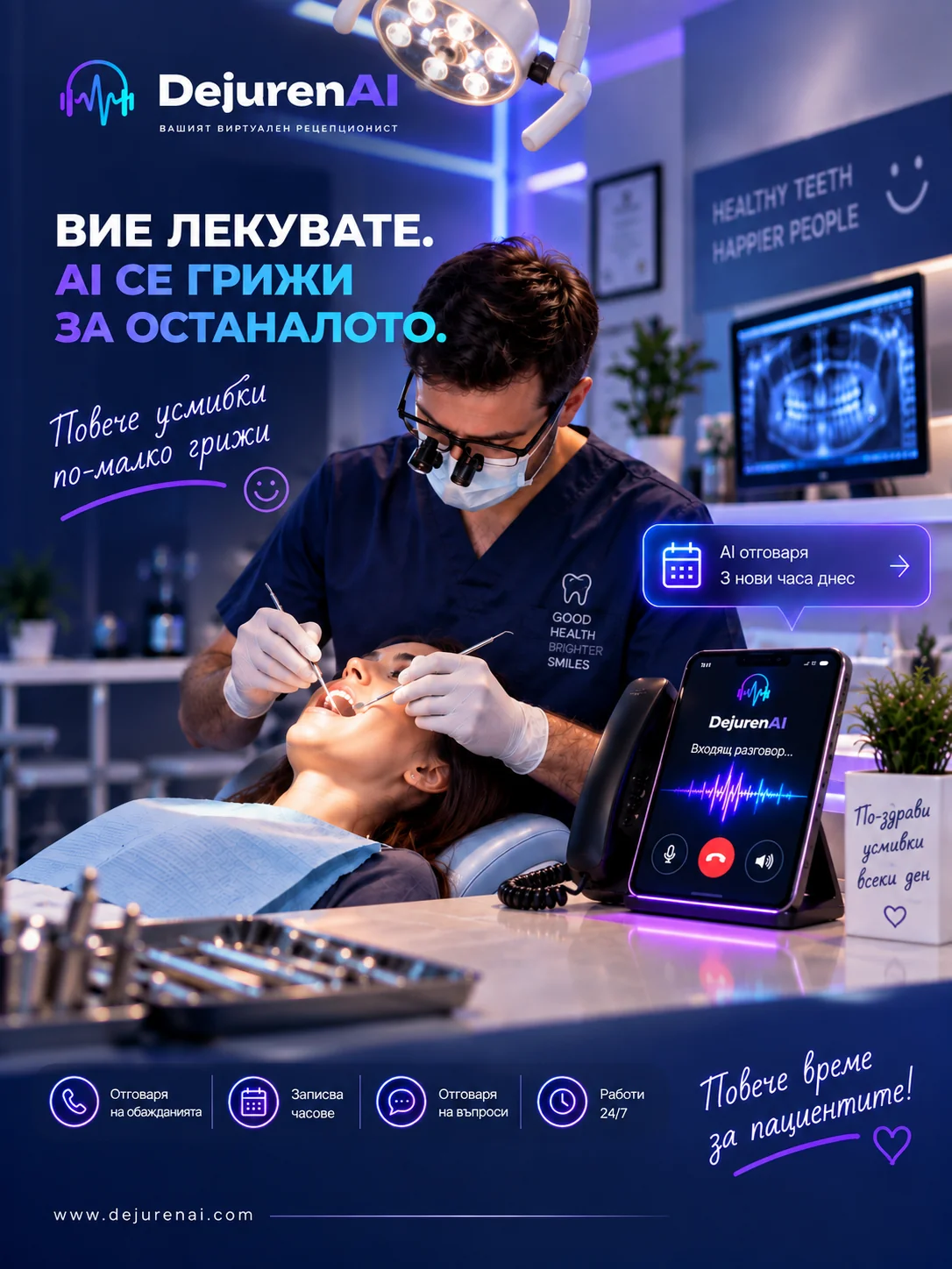 Зъболекар при процедура — DejurenAI отговаря на обажданията